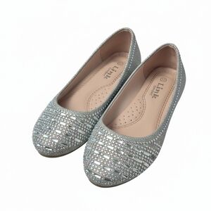 Link Comfort Girl’s Rhinestone Ballet Flats - Silver - Size 12